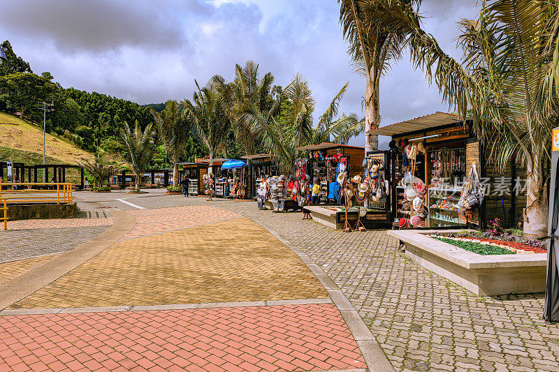 Zipaquirá, Colombia - Small Souvenir Shops Line the Perifery of the Plaza Outside the Salt Cathedral.